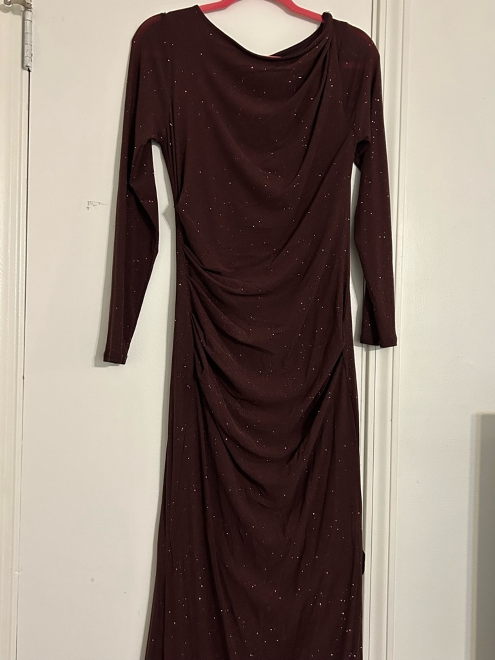 Elegant Women's Long Sleeve Brown Ruched Evening Dress